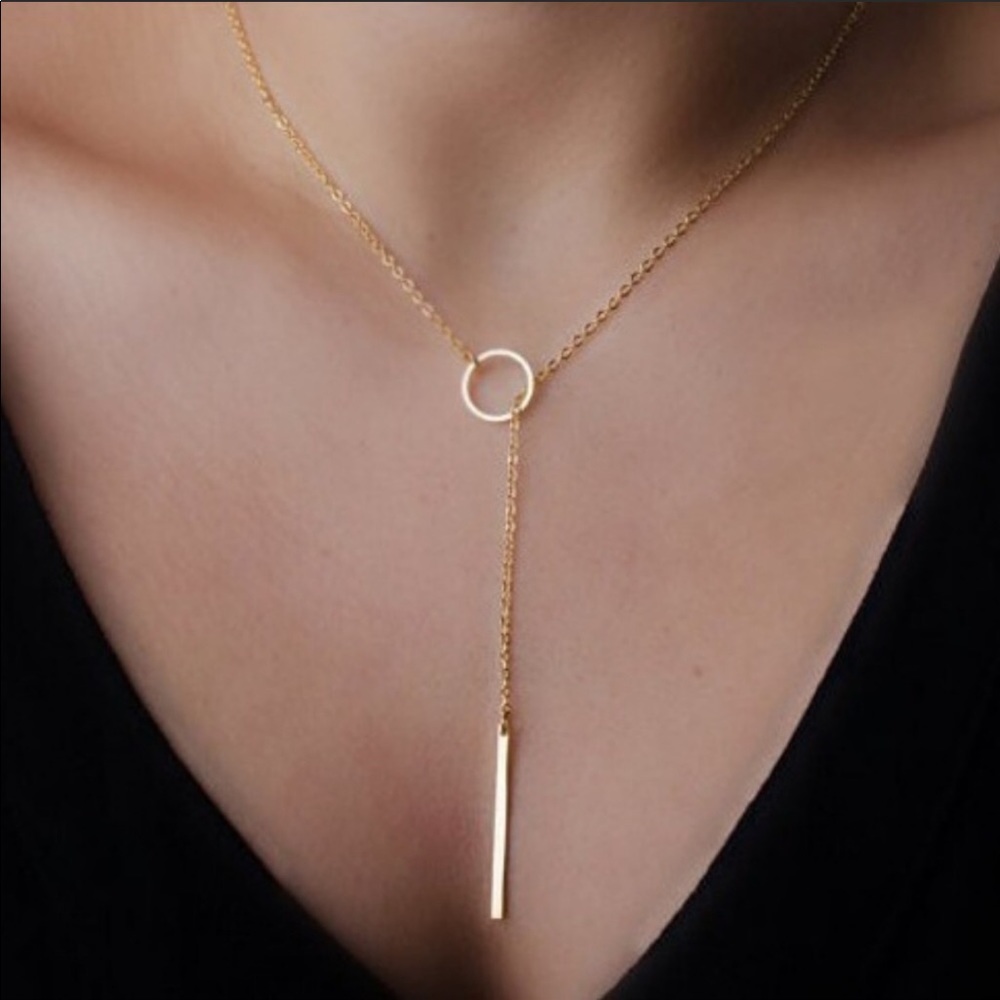Minimalist Lariat Gold Bar Necklace